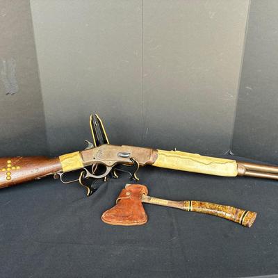 Decorative Lever Action Rifle And Hatchet