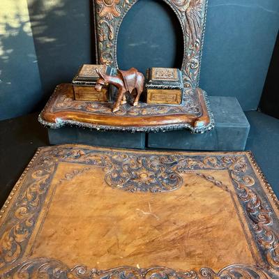 Spanish Hand-tooled Leather Desk Set