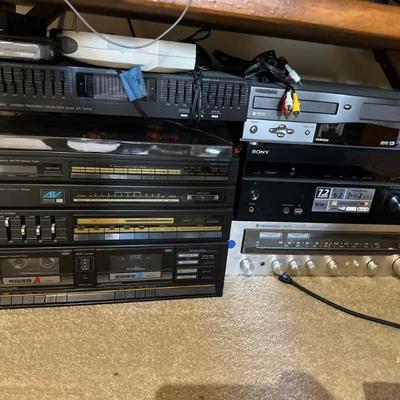 Vintage Kenwood Stereo Receiver, vintage Panasonic stereo system,, ADC Sound Shaper Stereo Frequency Equalizer. GoVideo DVD-VCR player,...