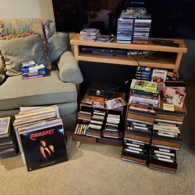 Records, cassette tapes, DVDs