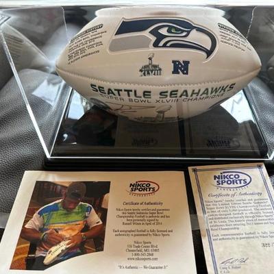 Russell Wilson autographed Super Bowl football