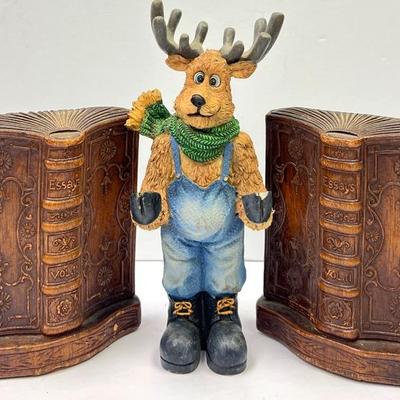 Vintage Syroco Wood Bookends & Figurine