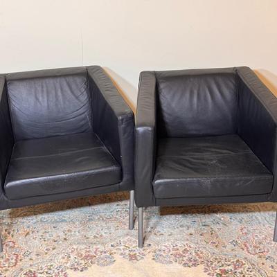 (2) Matching Modern Black Leather Chairs 