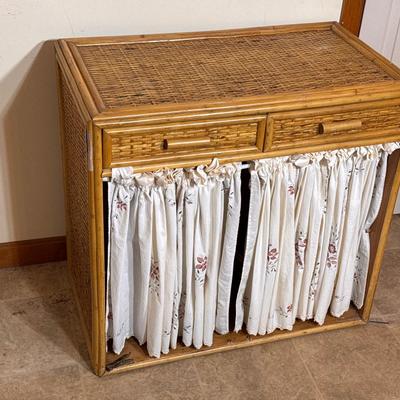 Wicker Style Curtain Cabinet With Two Drawers