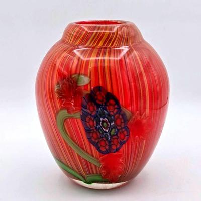Heavy Red Art Glass Vase