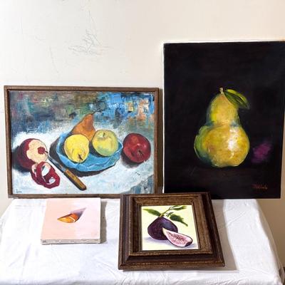 (4) Fruit Mixes On Painted Canvas