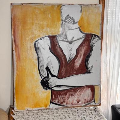Faceless Painted Figure On Particle Board 
