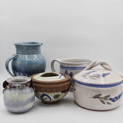(5) Kitchen Ceramic Pottery Pieces-some Signed 
