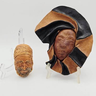 Handcrafted leather mask & Chalkware Head