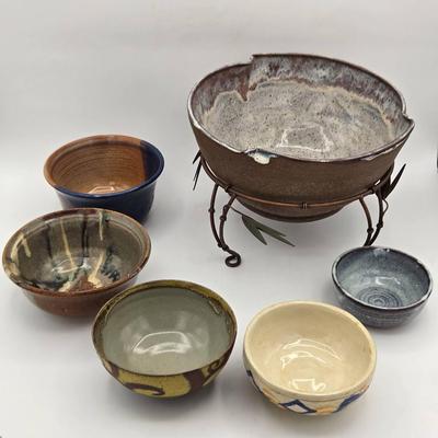 (6) Ceramic Bowls with Metal Holder
