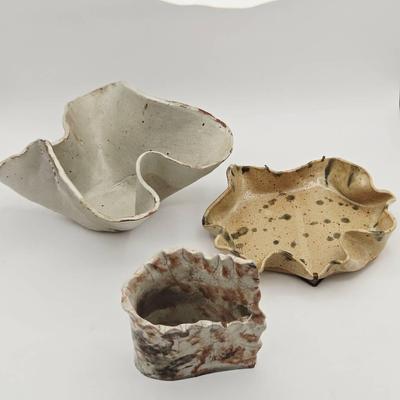 (3) Ruffled Pottery Pieces