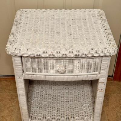White Wicker End Table