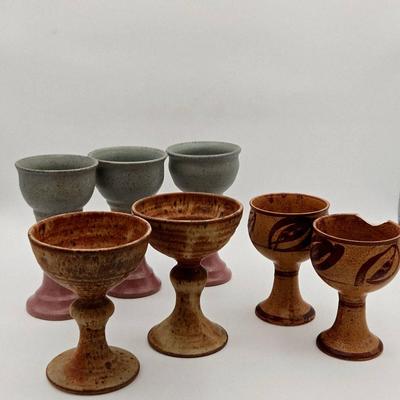 (7) Ceramic Art Pottery Goblets