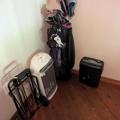 HAND CART, SPACE HEATER, SHREDDER AND GOLF CLUBS