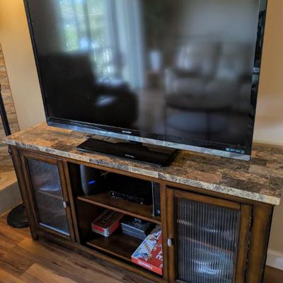 55" SMART TV...TV CABINET WOOD WITH LAMINATE TOP