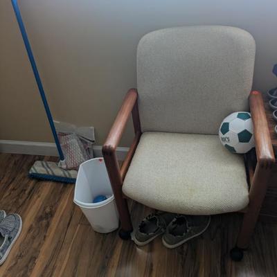 UPOLSTERED CHAIR WITH WOODEN ARMS 1 OF 2