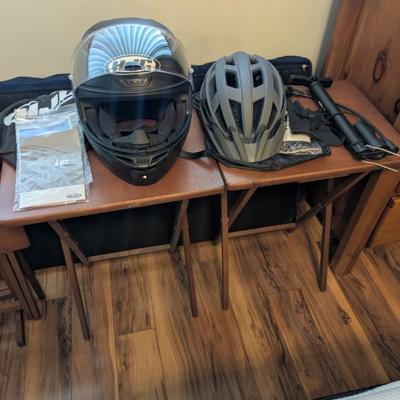 NEW HJC MOTORCYCLE HELMET, BIKE HELMET W/VISOR, BIKE TIRE PUMP
