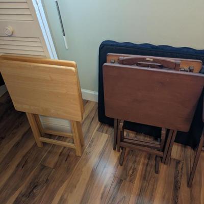 ONE SET OF FOUR FOLDING TABLES W/STAND
TWO SEPERATE TABLES