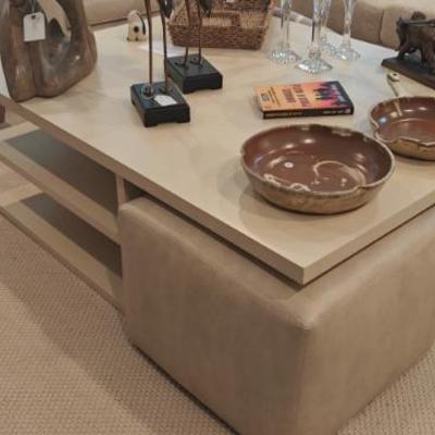 Sale Photo Thumbnail #24: Hickory White Large Coffee Table with Leather Ottomans