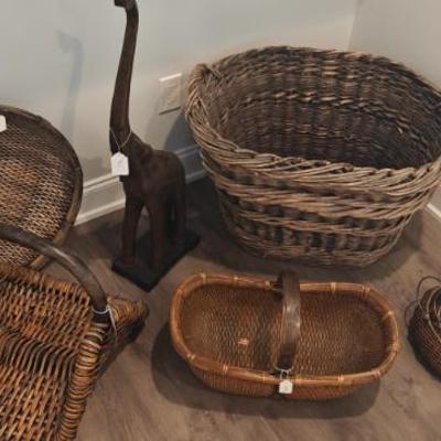 Sale Photo Thumbnail #69: Baskets and Decor.  For reference, The elephant is about 3 feet tall and the largest basket is close to 3 feet wide.
