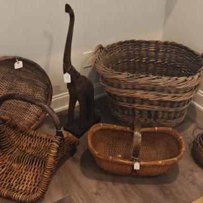 Sale Photo Thumbnail #63: Baskets and Decor.  For reference, The elephant is about 3 feet tall and the largest basket is close to 3 feet wide.