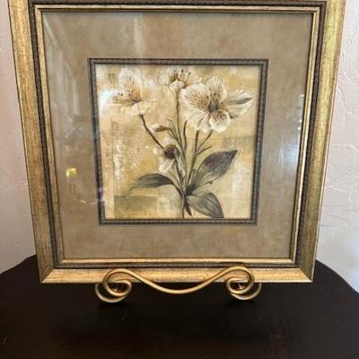 Floral Print in Gold-Tone Frame with Matte
