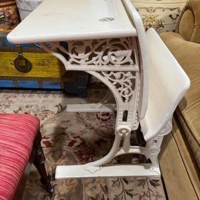 Antique Whitewashed Student Desk with Iron Legs