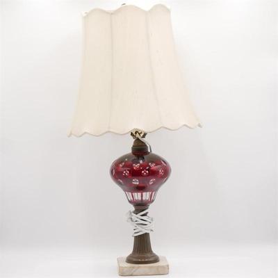 Vintage Etched Cranberry Glass Table Lamp