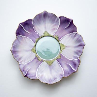Floral Shaped Purple Porcelain Gold Rimmed Plate