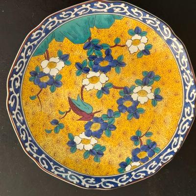 Painted Fine China Plate with Bird and Floral Motif