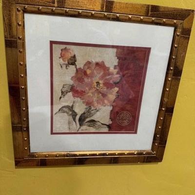 Framed Floral Print Artwork in Wooden Frame
