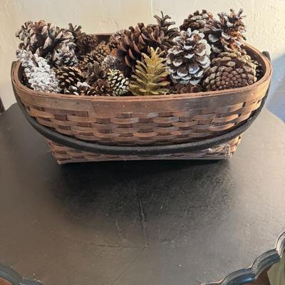 Woven Basket Filled with Decorative Pine Cones