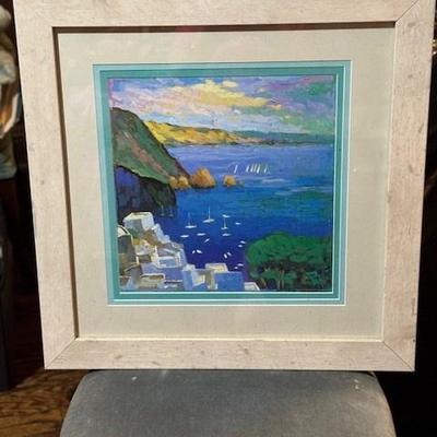 Framed Artwork of Mediterranean Seaside Town