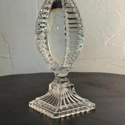 Cut Glass Egg-Shaped Paperweight on Pedestal