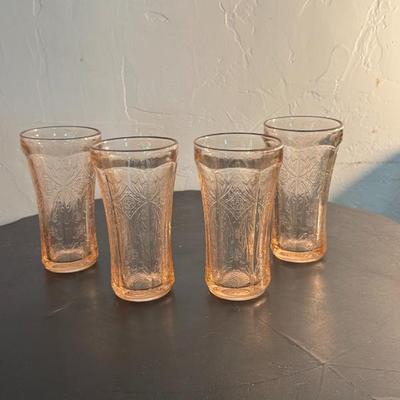 Four Molded Pink Glass Tumblers