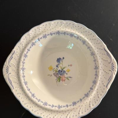 Ceramic Soup Dish with Handles and Floral Motif