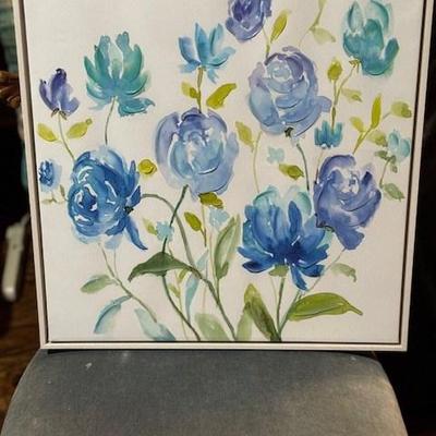Floral Oil Painting on Canvas in Blue Tones