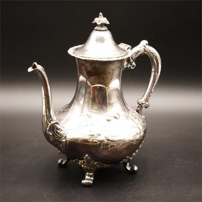 Homan Silver Plate Co Quadruple Plate Ornate Footed Teapot