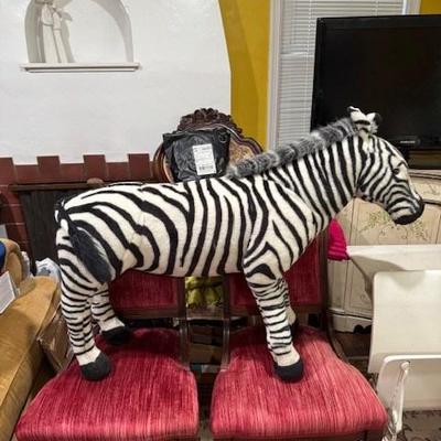 Large Plush Zebra Toy with Black and White Stripes