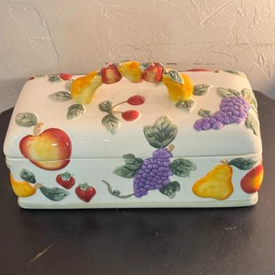 Painted Ceramic Rectangular Box with Lid