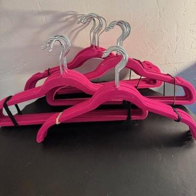 Pink Velvet Flocked Hangers with Chrome Hooks