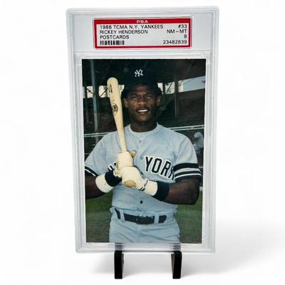 1986 TCMA #33 Rickey Henderson Postcards PSA 8