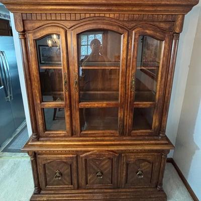 Oak Lighted China Cabinet