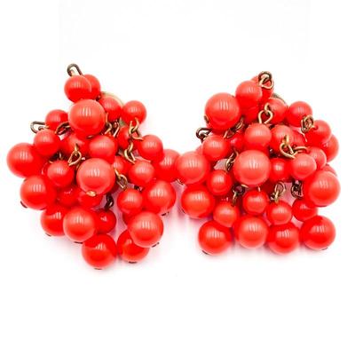 Sale Photo Thumbnail #220: 1940's Red Swirl Glass Bead Clip-On Earrings