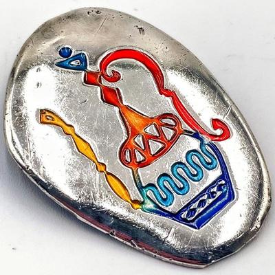 Sale Photo Thumbnail #51: Silver-Tone Enamel Pin Featuring Hookah Image
