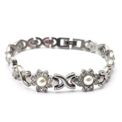 Sale Photo Thumbnail #271: Silver-Tone Bracelet w/ Pearls & Rhinestones