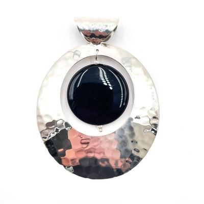 Sale Photo Thumbnail #186: Dominique Dinouart 925 Sterling Hammered Oval Disc Pendant w/ Black Onyx