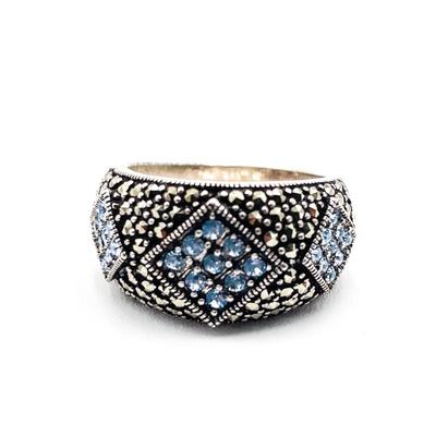 Sale Photo Thumbnail #93: Mid-Century Sterling Silver 925 Ring w/ Blue Stones