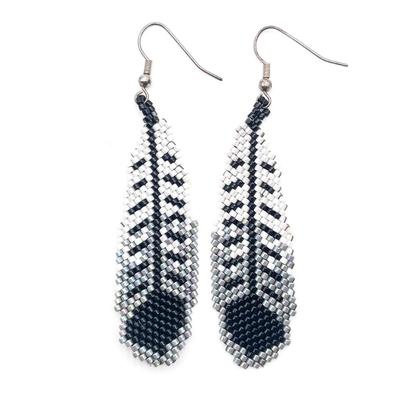 Sale Photo Thumbnail #136: Beaded Dangling Feather Earrings