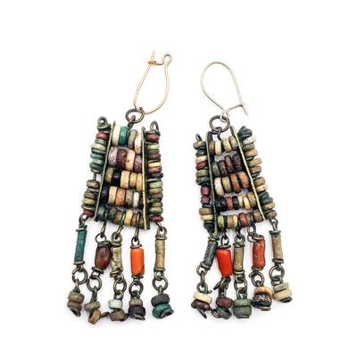 Sale Photo Thumbnail #135: Vintage Egyptian Red Coral Beaded Earrings